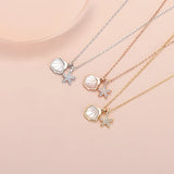 Sterling Silver Shell Star Circle Necklace Round Jewelry