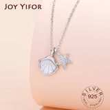 Sterling Silver Shell Star Circle Necklace Round Jewelry