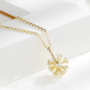 925 Silver Dandelion Flower Pendant Necklace Zircon Woman Jewelry Gift