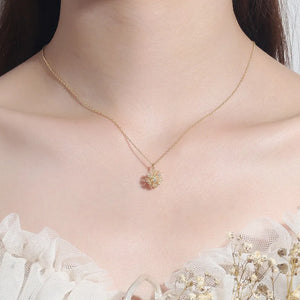925 Silver Dandelion Flower Pendant Necklace Zircon Woman Jewelry Gift