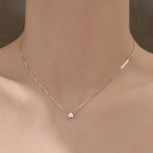 925 Silver Necklace 0.4cm Zircon Pendant Women's Crystal Bling Jewelry