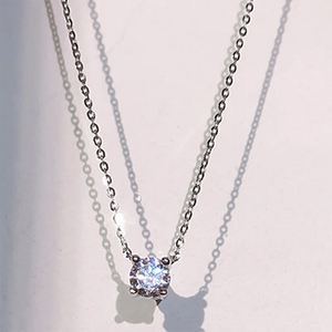 925 Silver Necklace 0.4cm Zircon Pendant Women's Crystal Bling Jewelry