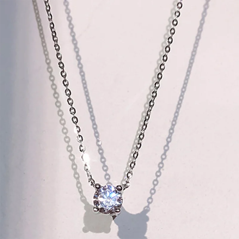 925 Silver Necklace 0.4cm Zircon Pendant Women's Crystal Bling Jewelry