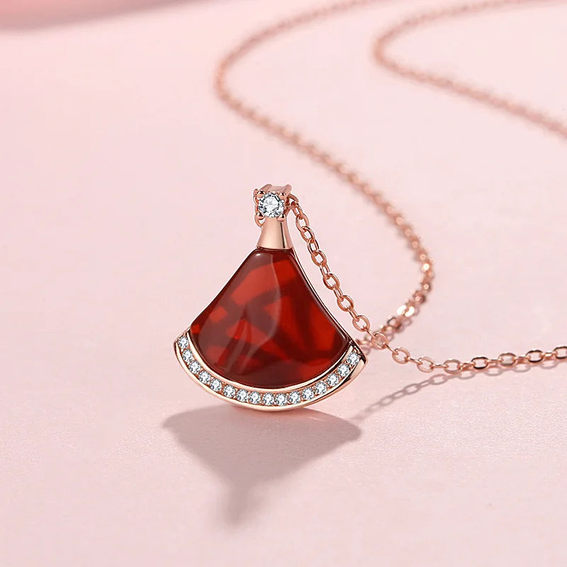 925 Silver Necklace, Skirt Style, Fan-Shaped Pendant