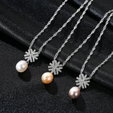 925 Silver Snowflake Zircon Pearl Necklace Women Jewelry
