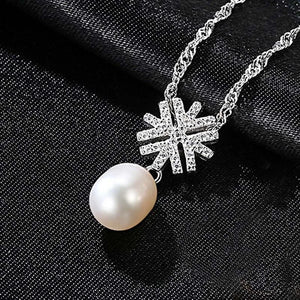 925 Silver Snowflake Zircon Pearl Necklace Women Jewelry