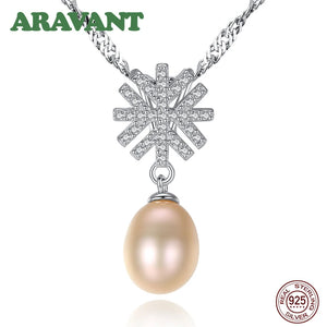 925 Silver Snowflake Zircon Pearl Necklace Women Jewelry