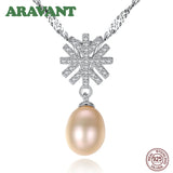 925 Silver Snowflake Zircon Pearl Necklace Women Jewelry
