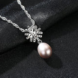 925 Silver Snowflake Zircon Pearl Necklace Women Jewelry