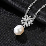 925 Silver Snowflake Zircon Pearl Necklace Women Jewelry