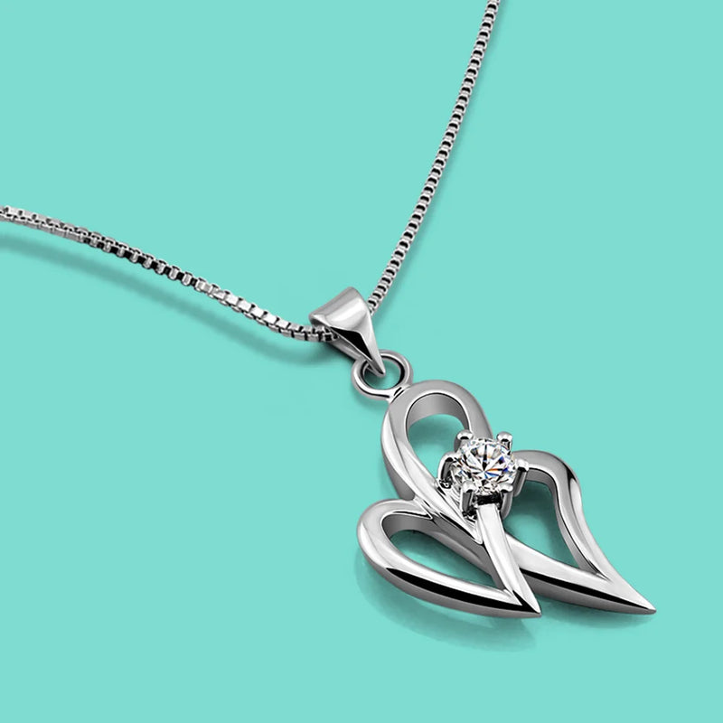 925 Silver Necklace - White/Red/Purple CZ Zircon Pendant Chain 43-46CM