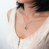 925 Silver Necklace - White/Red/Purple CZ Zircon Pendant Chain 43-46CM