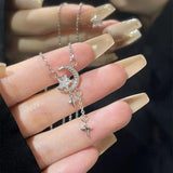 925 Sterling Silver Star Moon Choker Necklace Geometric Clavicle Chain