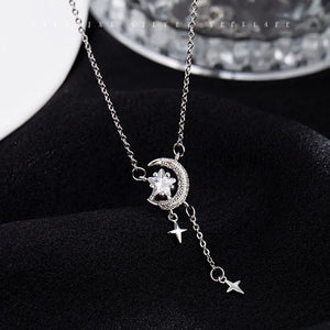 925 Sterling Silver Star Moon Choker Necklace Geometric Clavicle Chain
