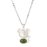 925 Sterling Silver Necklace with Taiwan Jade Green Chalcedony Mouse Pendant