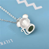 925 Sterling Silver Necklace with Taiwan Jade Green Chalcedony Mouse Pendant