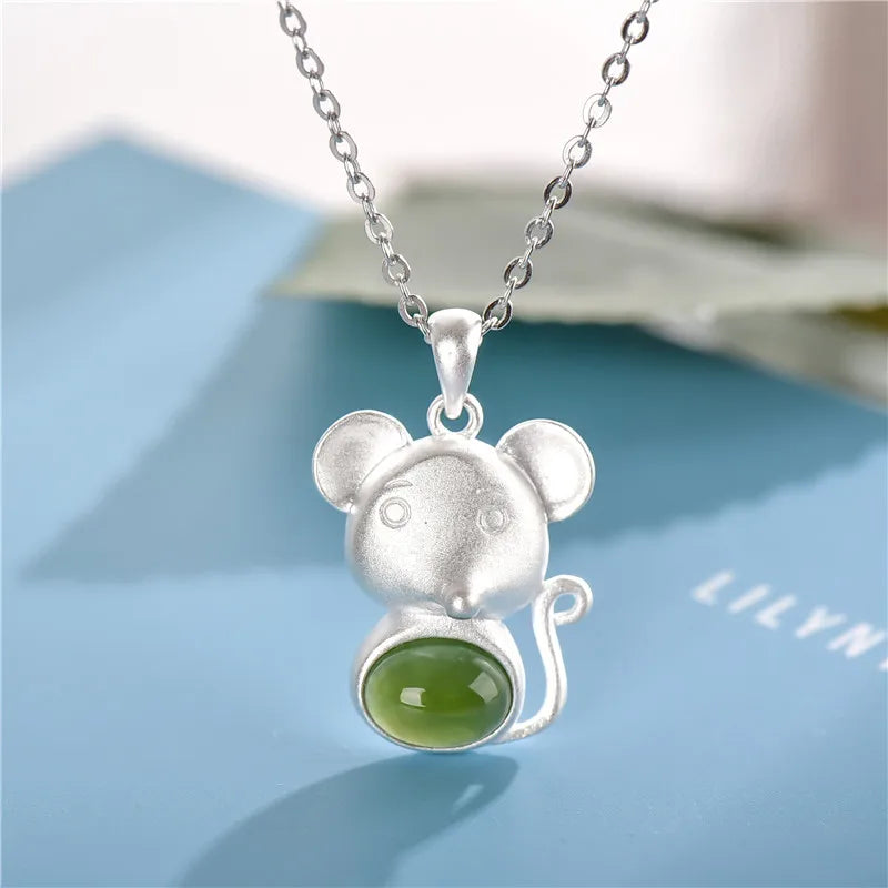 925 Sterling Silver Necklace Mouse Shape Pendant Lady Necklace
