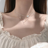 925 Silver Tassel Cross Necklace Flash Diamond Choker