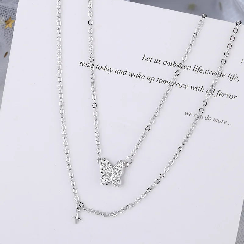 925 Silver Tassel Cross Necklace Flash Diamond Choker