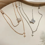 925 Silver Tassel Cross Necklace Flash Diamond Choker