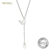 925 Silver Tassel Pearl Necklace for Women Retro Long Chain Jewelry
