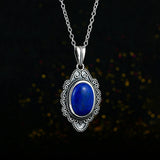 Sterling Silver Necklace Vintage Lapis Pendants Jewelry for Women