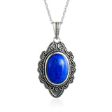 Sterling Silver Necklace Vintage Lapis Pendants Jewelry for Women
