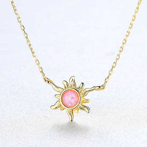 925 Silver Necklace Opal Sun Shape Plated Jewelry Romantic Gift