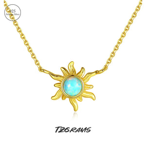 925 Silver Necklace Opal Sun Shape Plated Jewelry Romantic Gift