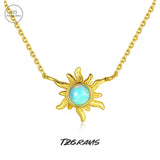 925 Silver Necklace Opal Sun Shape Plated Jewelry Romantic Gift
