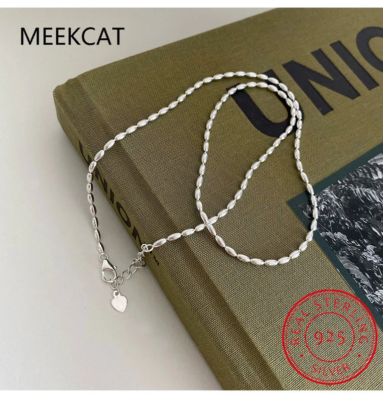 925 Silver Necklace Geometric Beads Choker Chain Women's Jewelry