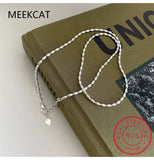 925 Silver Necklace Geometric Beads Choker Chain Women's Jewelry