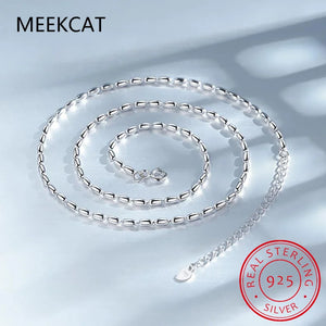 925 Silver Necklace Geometric Beads Choker Chain Women's Jewelry