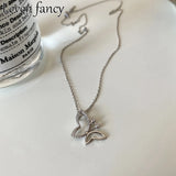 925 Silver Butterfly Pendant Necklace Zircon Asymmetric Design