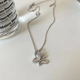 925 Silver Butterfly Pendant Necklace Zircon Asymmetric Design