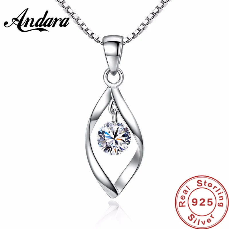 925 Silver Zircon Leaf Pendant Necklace Women's Charm Jewelry