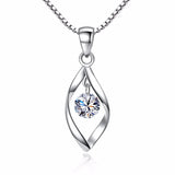 925 Silver Zircon Leaf Pendant Necklace Women's Charm Jewelry
