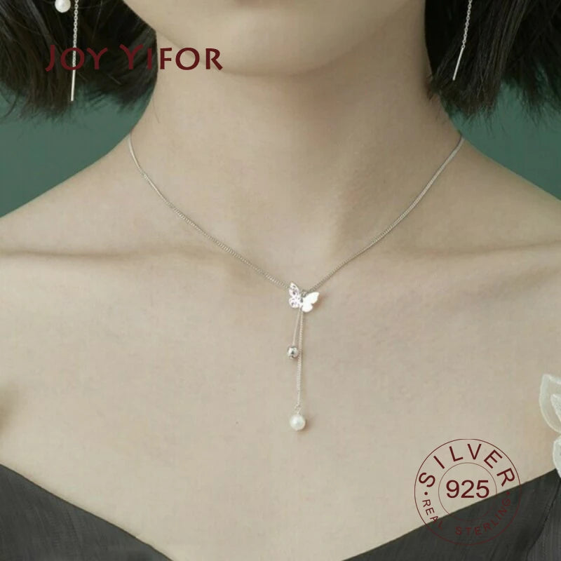 925 Sterling Silver Butterfly Tassel Necklace for Women