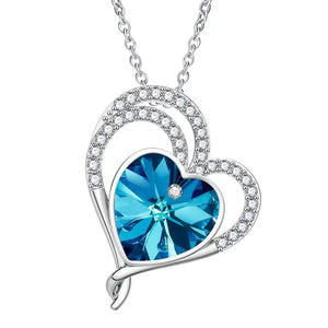 925 Silver Heart Necklace Rhinstone Jewelry Girl Birthday Gift