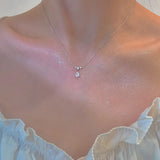 925 Silver Necklace Flash Diamond Geometric Pendant Chain Wedding Gift