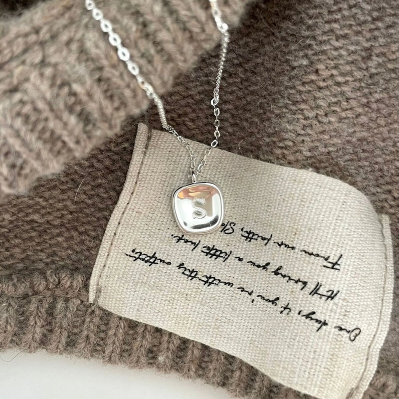 Sterling Silver Letter S Square Pendant Initial Necklace
