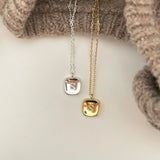 Sterling Silver Letter S Square Pendant Initial Necklace