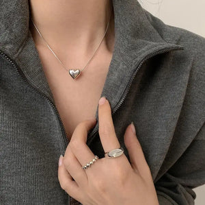 925 Silver Necklace Vintage Heart Pendant Party Jewelry