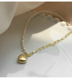 925 Silver Necklace Asymmetry Chain Pearls LOVE Heart
