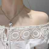 925 Silver Necklace Vintage Glossy Heart Buckle Party Jewelry