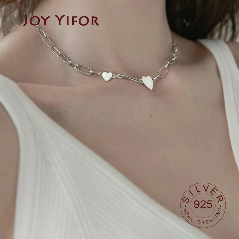 925 Silver Heart Choker Necklace for Women