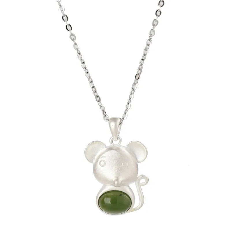 925 Silver Necklace with Jade Green Chalcedony Pendant