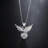 925 Silver Necklace for Women Wedding Angel Wings Heart Zircon