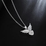 925 Silver Necklace for Women Wedding Angel Wings Heart Zircon