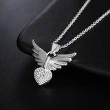 925 Silver Necklace for Women Wedding Angel Wings Heart Zircon